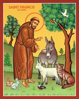 St. Francis of Asissi preaching to animals. Courtesy democracyweb.com