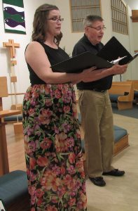Anne Vaaler and John Simon, of PEACE Lutheran Church, sing a duet of "Pie Jesu" during the Texas Hurricane Fundraising Concert on Sunday, supporting relief and rebuilding in the Houston area.